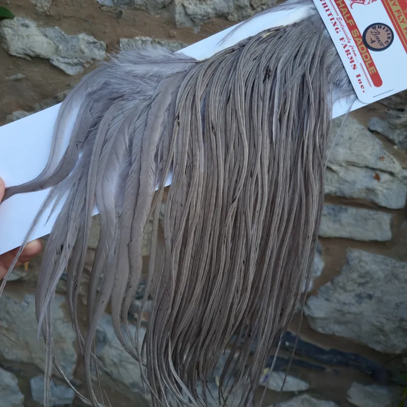 Whiting 1/2 BRONZE Grade Dry Fly Rooster Saddle in Medium Dun